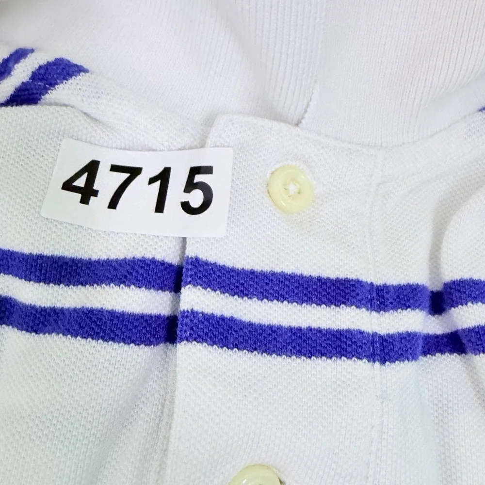 Vintage Polo Ralph Lauren Polo Shirt Men L Blue White Stripe Pony Pique Cotton